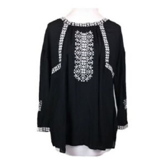 Lucky Brand Tops - Lucky Brand Black Embroidered Peasant Blouse Top